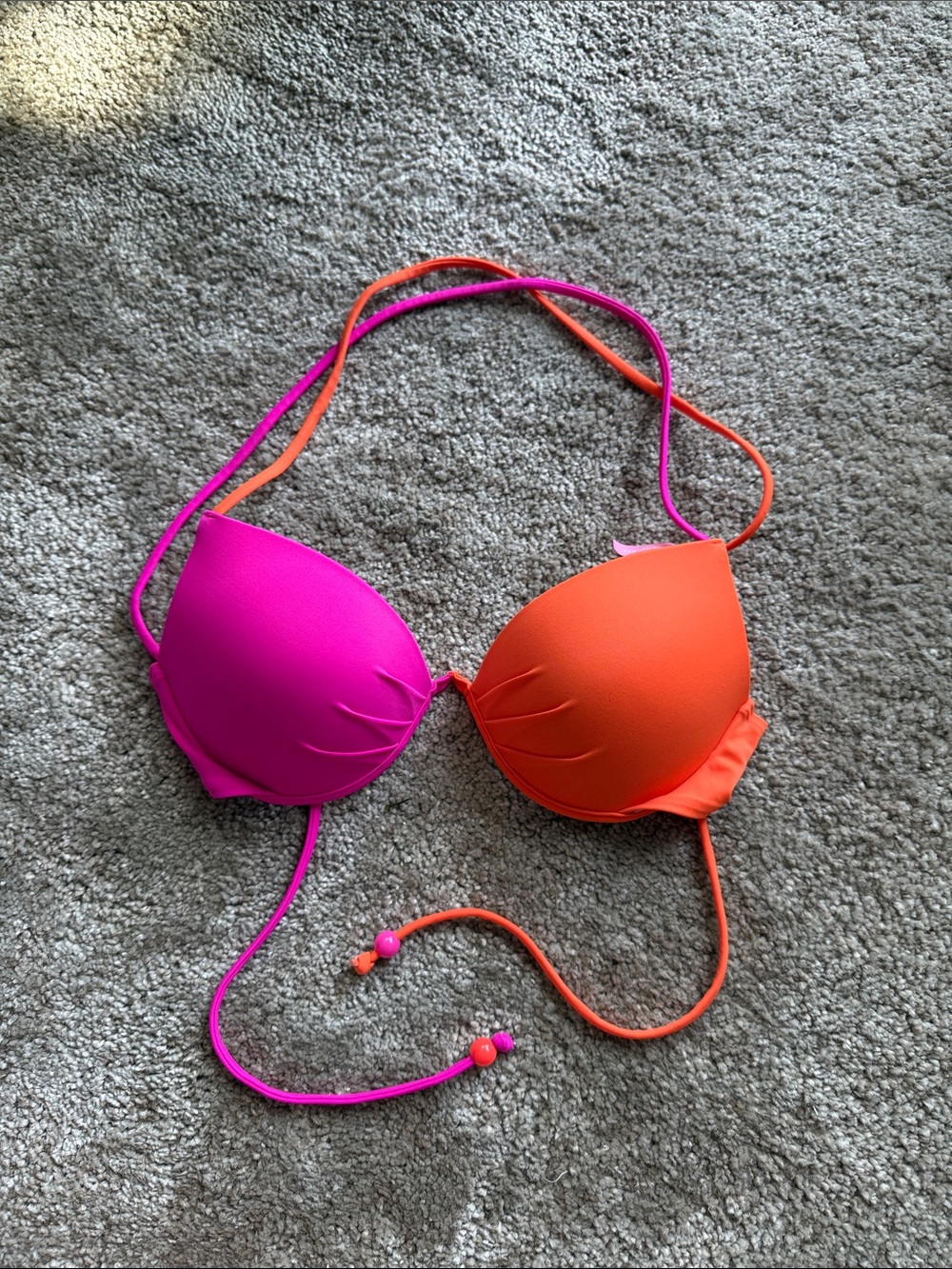Victoria’s Secret Colorblock Push-Up Bikini Top — Hot Pink & Orange 34B 36B